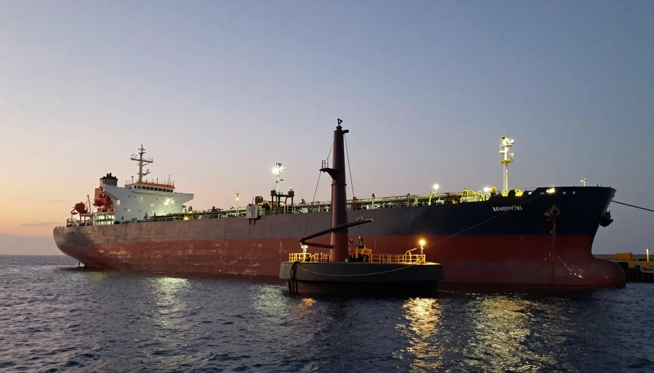 Terminal portuario de Bahía Blanca con buque carguero