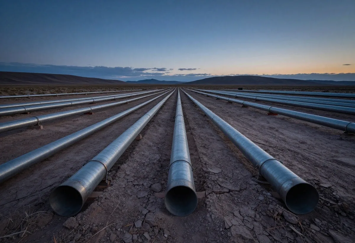 Infraestructura de gasoductos en Patagonia al atardecer