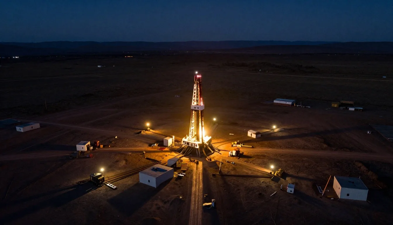 Vista aérea nocturna de la cuenca del Neuquén